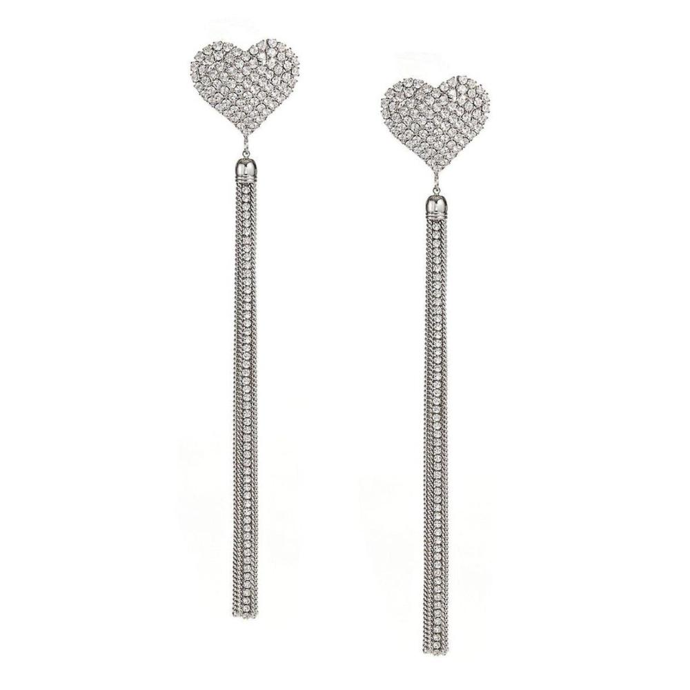 Alessandra Rich - Crystal-Heart Tassel Earrings